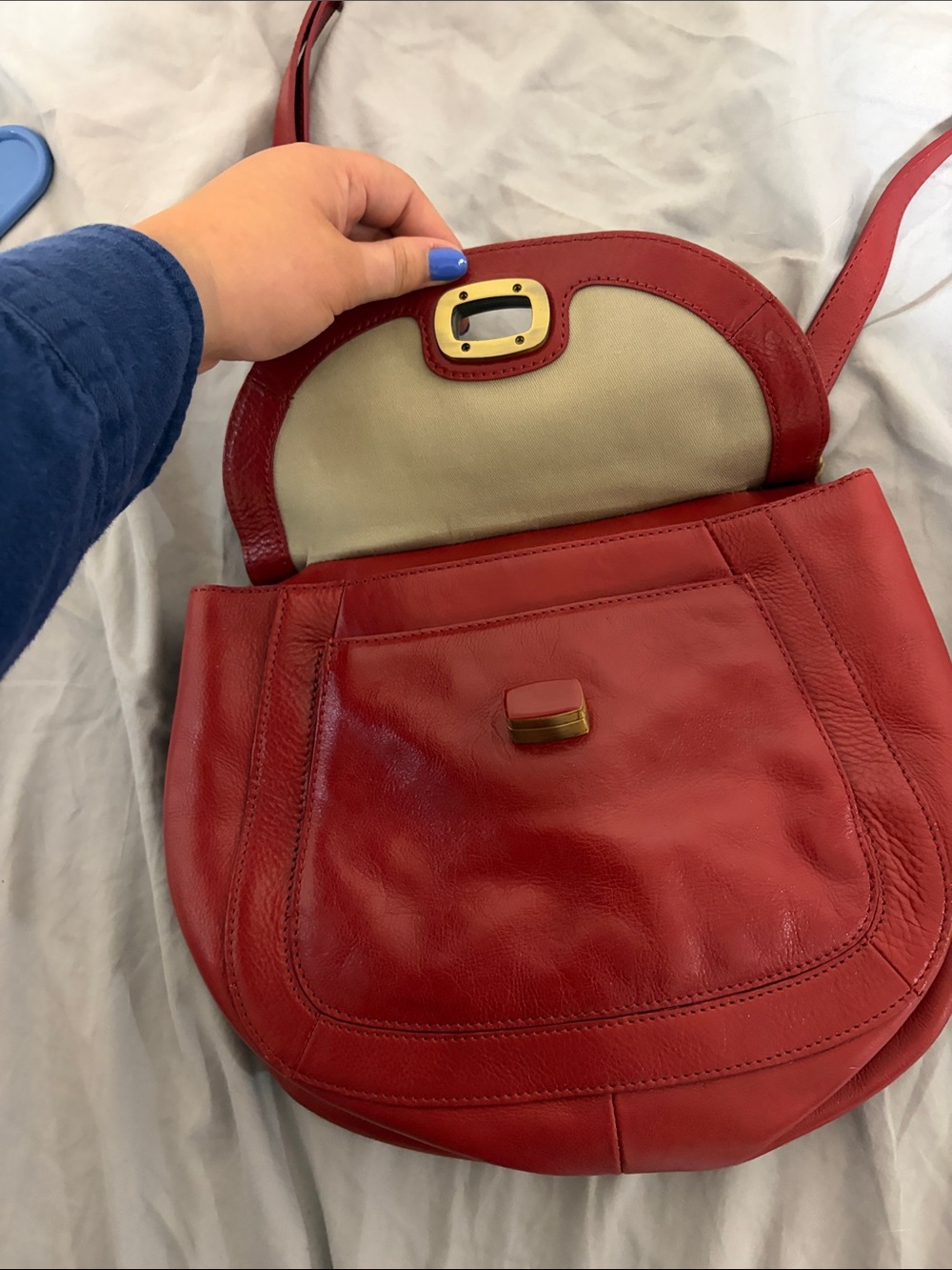 HOBO Red Leather Crossbody Bag with Gold Hardware - Picture 4 of 8
